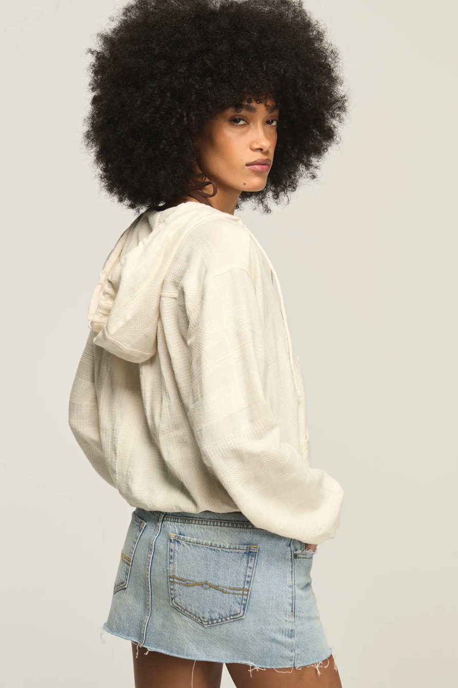 CINCHED WAIST NOVELTY HENLEY HOODIE — TOFU — image 3