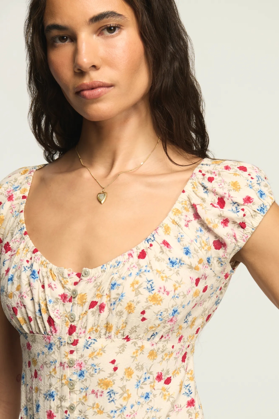 EMPIRE SHORT SLEEVE SIMONE MIDI DRESS — Cream Floral — image 5