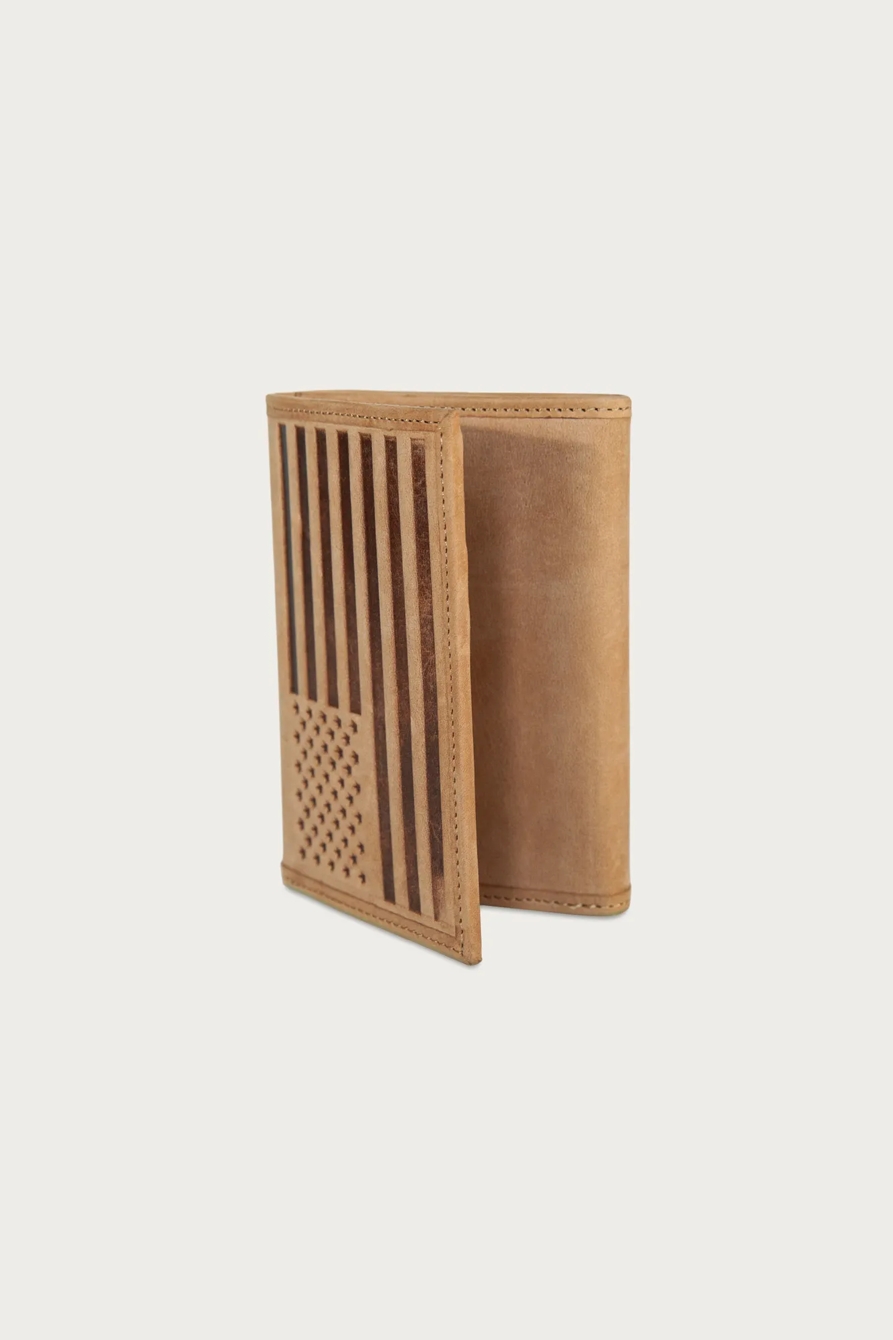 FLAG EMBOSSED LEATHER TRIFOLD WALLET — MEDIUM BROWN — image 6
