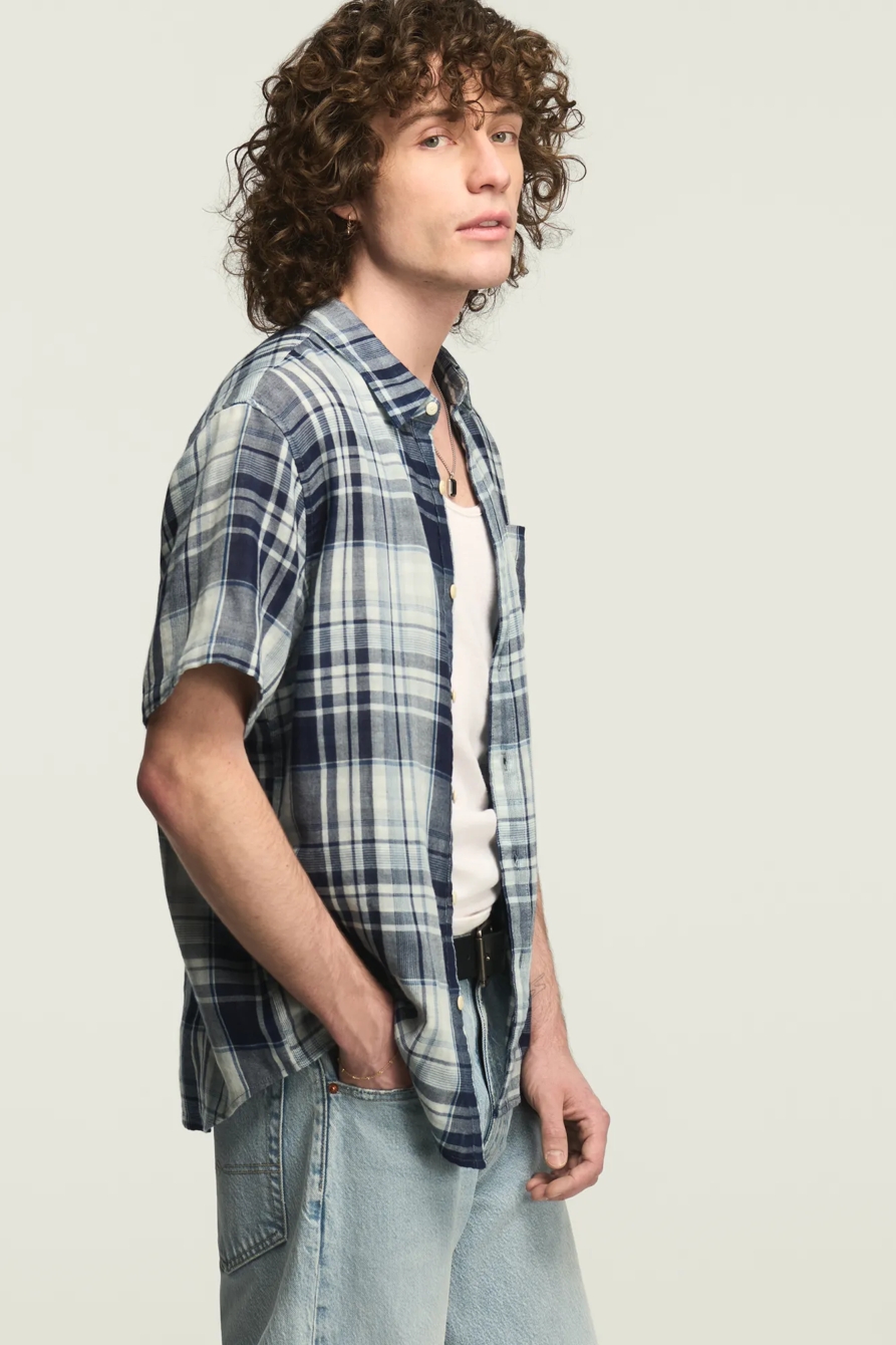 SHORT SLEEVE SAN GABRIEL INDIGO DOUBLE WEAVE — CREAM MULTI — image 4