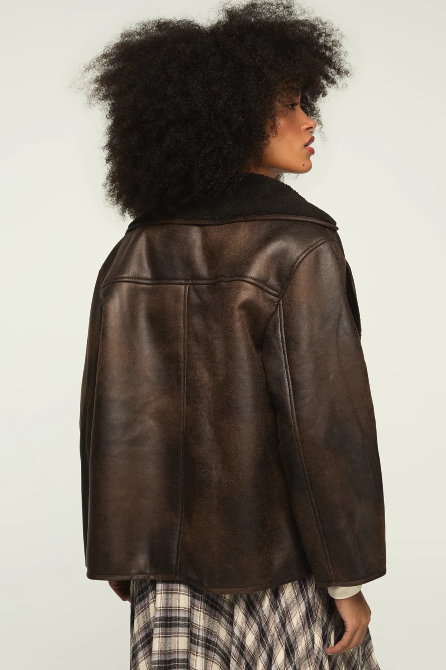 OVERSIZED FAUX SHEARLING COAT — BROWN — image 3