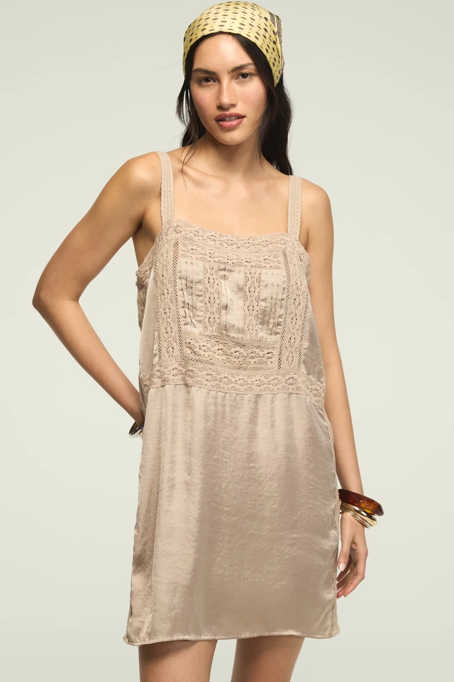LACE SLIP MINI DRESS — TAUPE — image 2