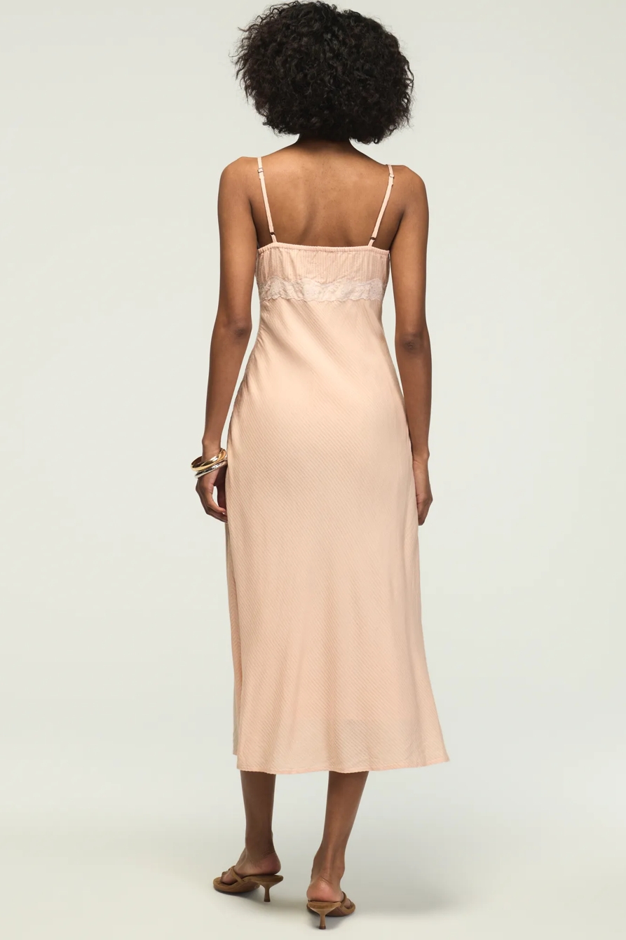 LACE TRIM MIDI DRESS — BLUSH — image 3