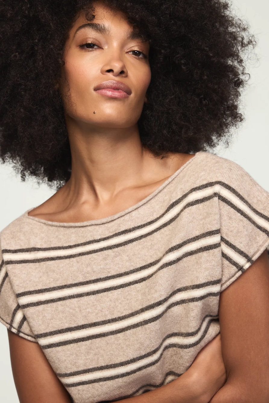 STRIPED BOAT NECK SWEATER TEE — OATMEAL HTR — image 5