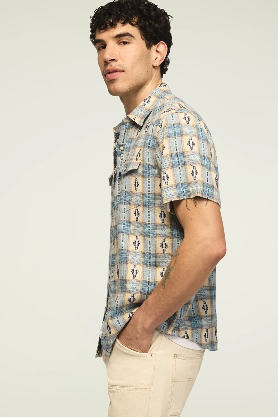 SHORT SLEEVE MESA WESTERN JACQUARD SHIRT — BLUE PLAID — image 4