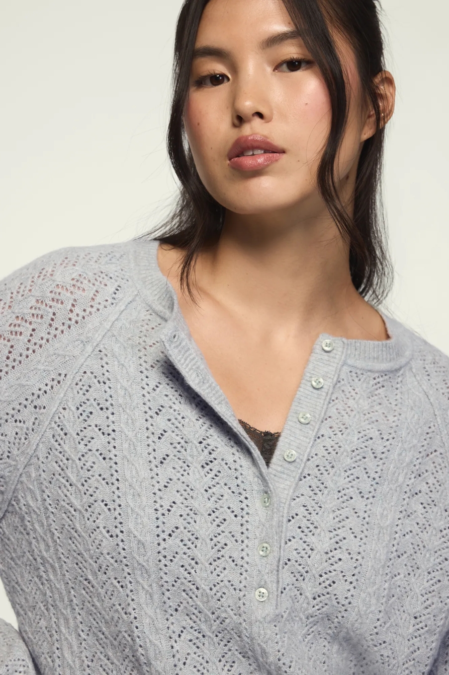 CLOUD SOFT POINTELLE HENLEY SWEATER — BLUE SURF HTR — image 2