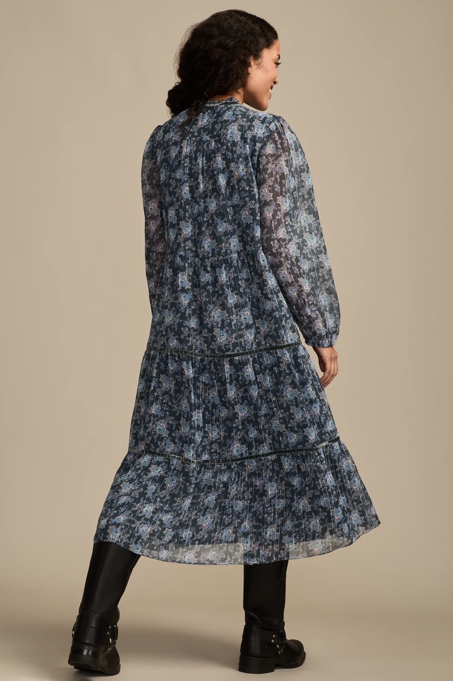 FLORAL LONG SLEEVE MIDI DRESS — BLUE FLORAL — image 3