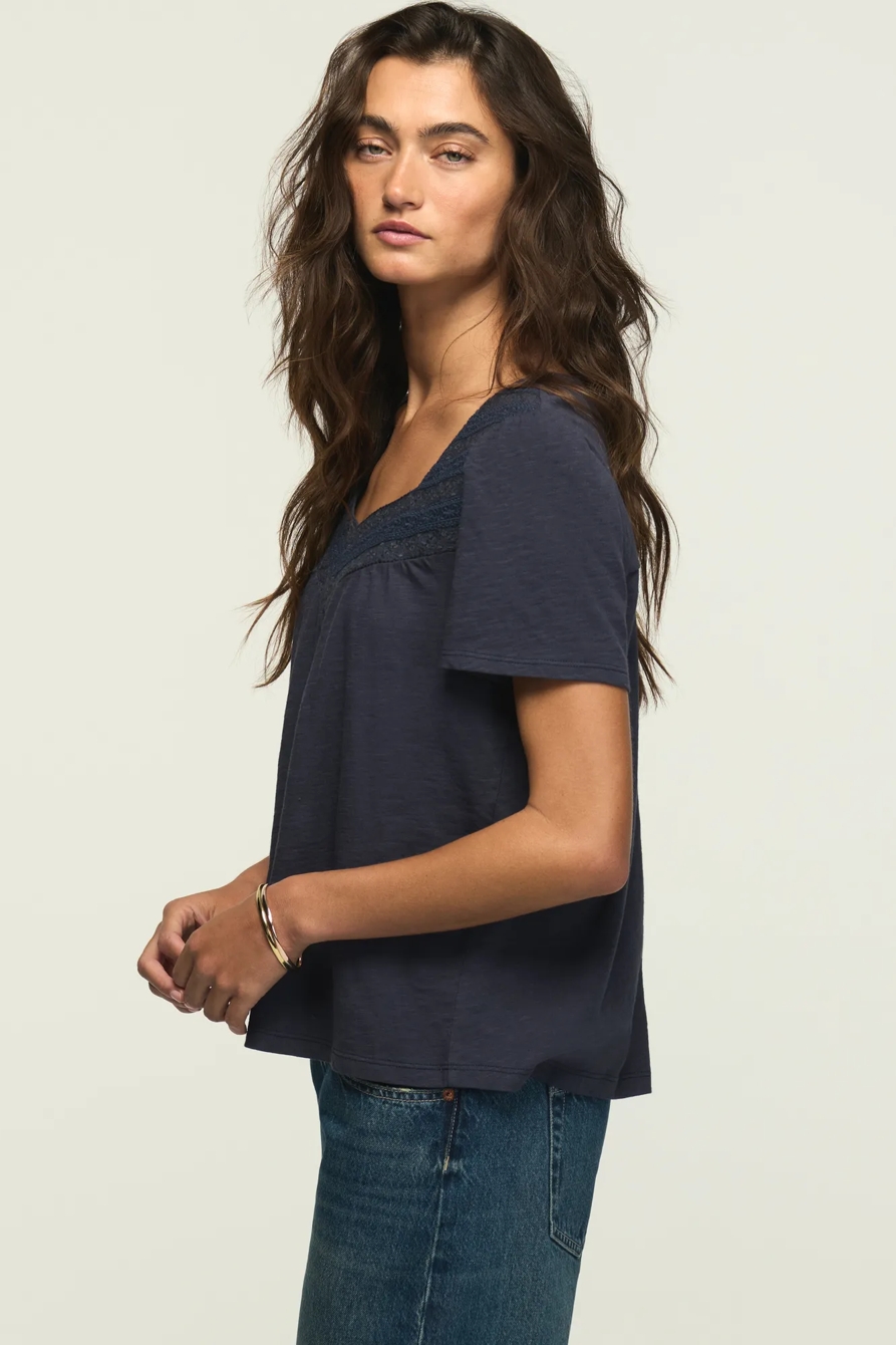 EMBROIDERED YOKE TEE — Ombre Blue — image 4