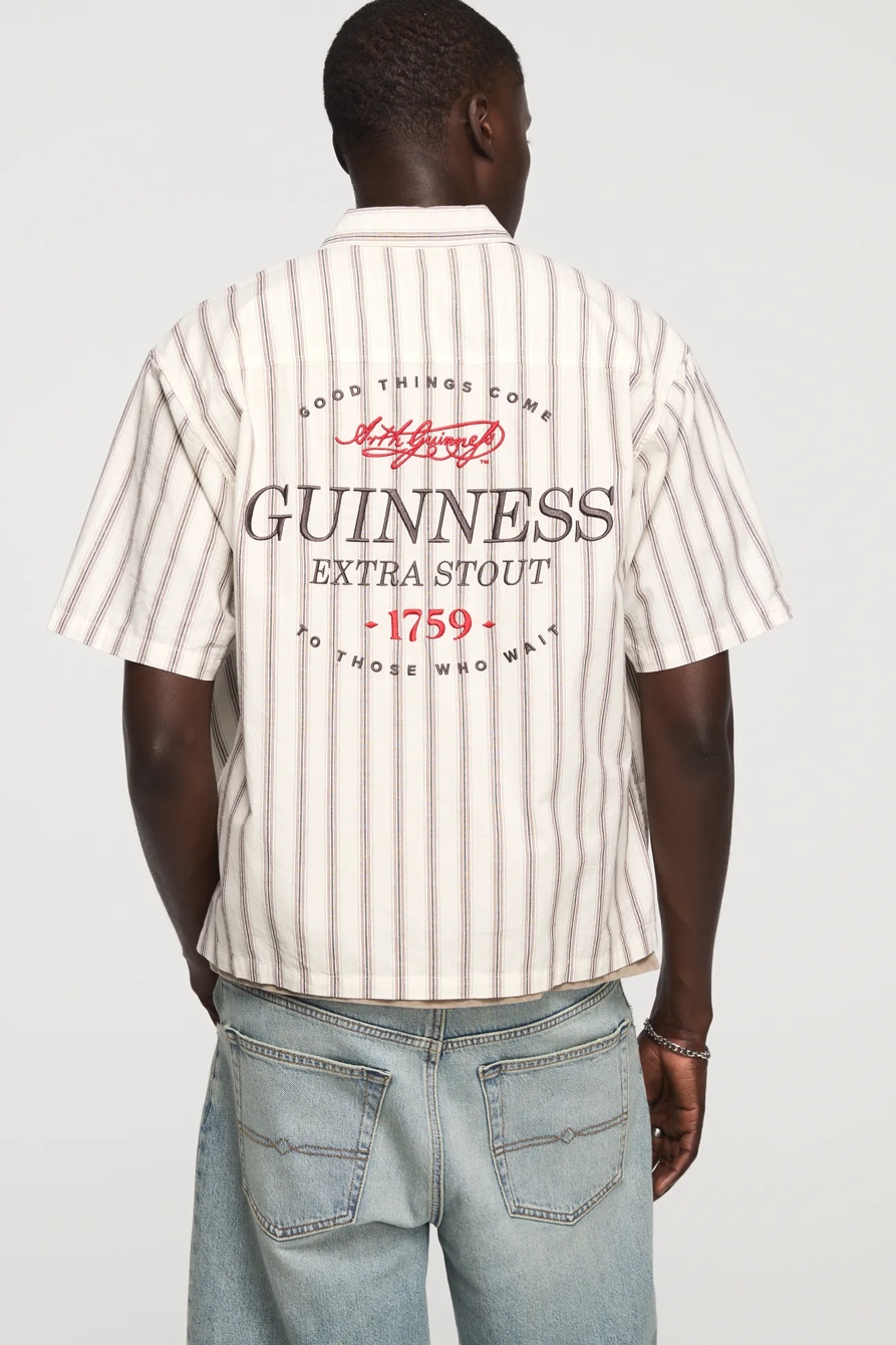 GUINNESS STRIPED SHORT SLEEVE BUTTON DOWN SHIRT — CREAM STRIPE — image 1