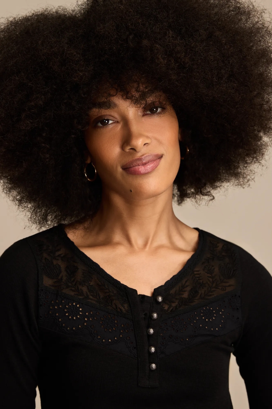 LACE YOKE HENLEY — CAVIAR — image 2