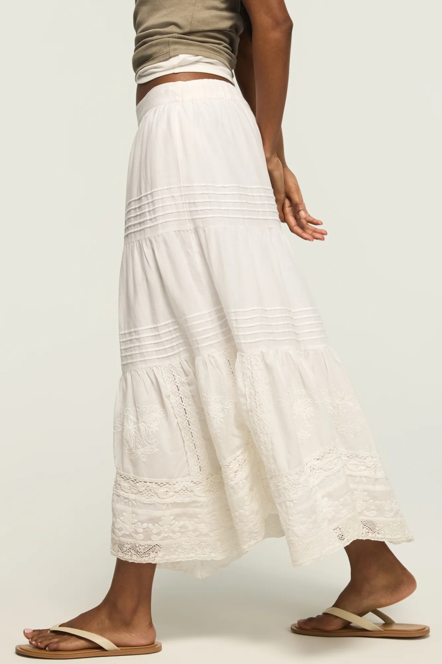FESTIVAL LACE TRIM MIX MIDI SKIRT — WHISPER WHITE — image 4
