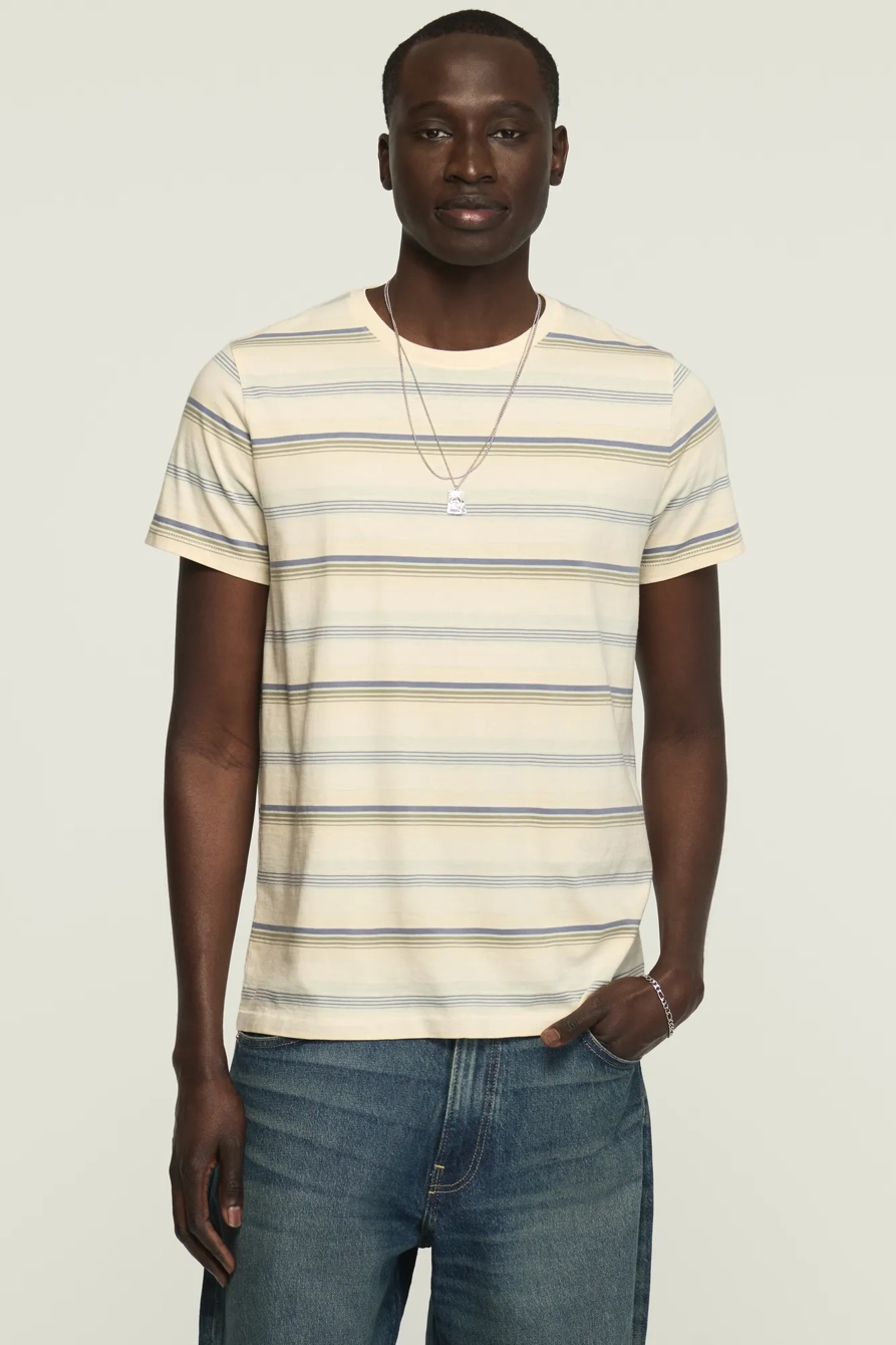 STRIPED SHORT SLEEVE SUPIMA CREW NECK TEE — GARDENIA MULTI — image 1