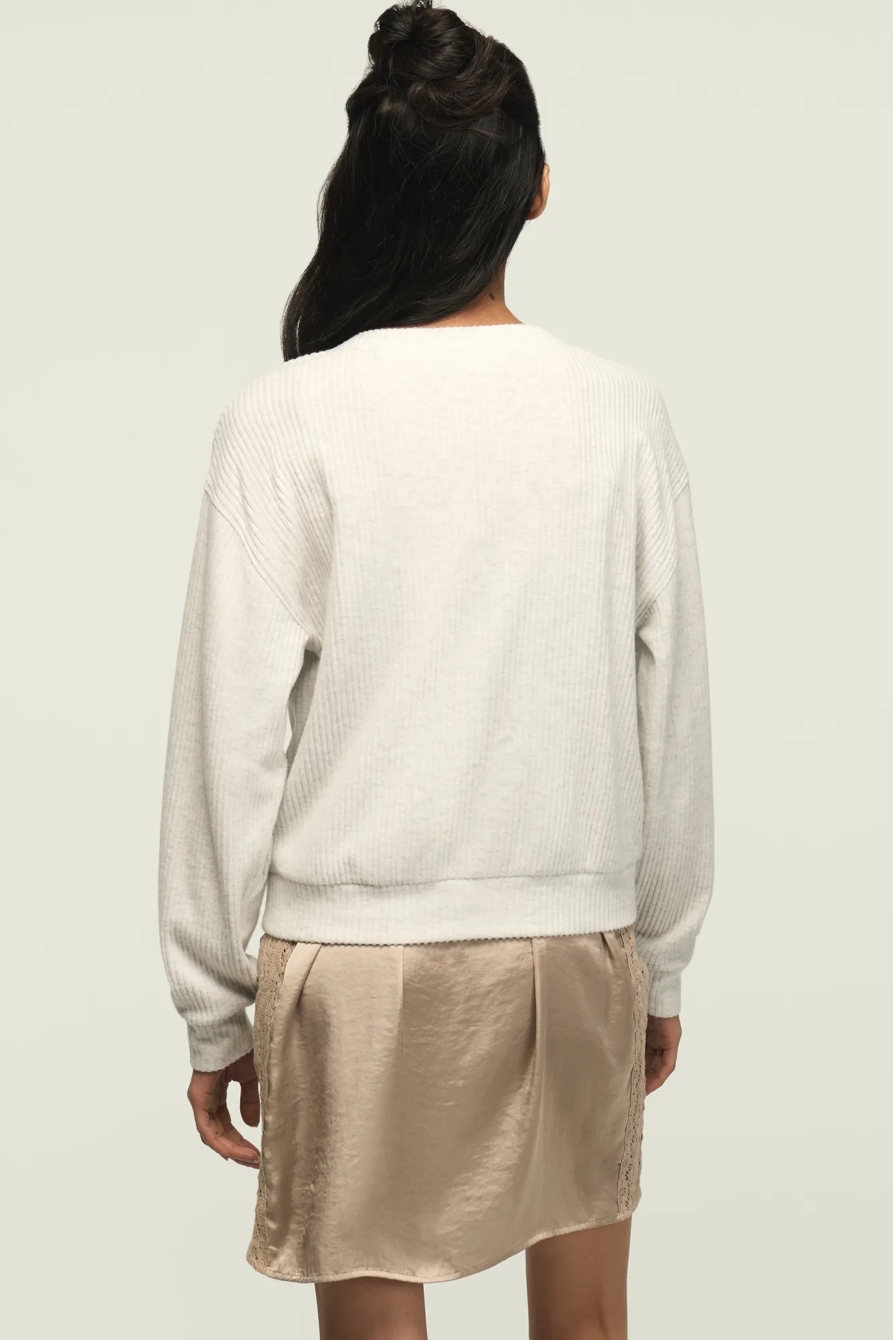 CLOUD V-NECK HENLEY POPOVER — LIGHT HEATHER GREY — image 3
