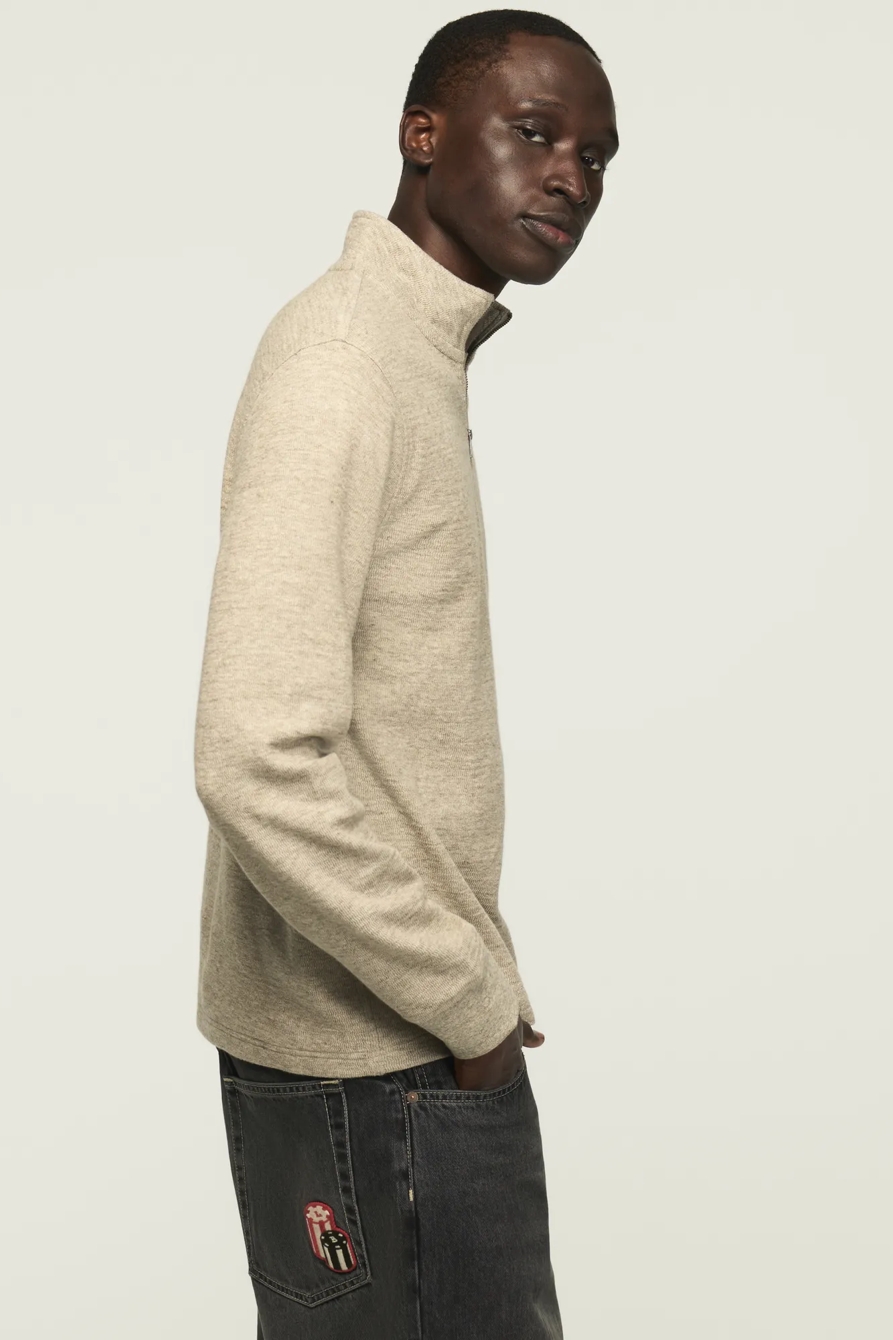 1/4 ZIP TEXTURED PULLOVER — OATMEAL — image 4