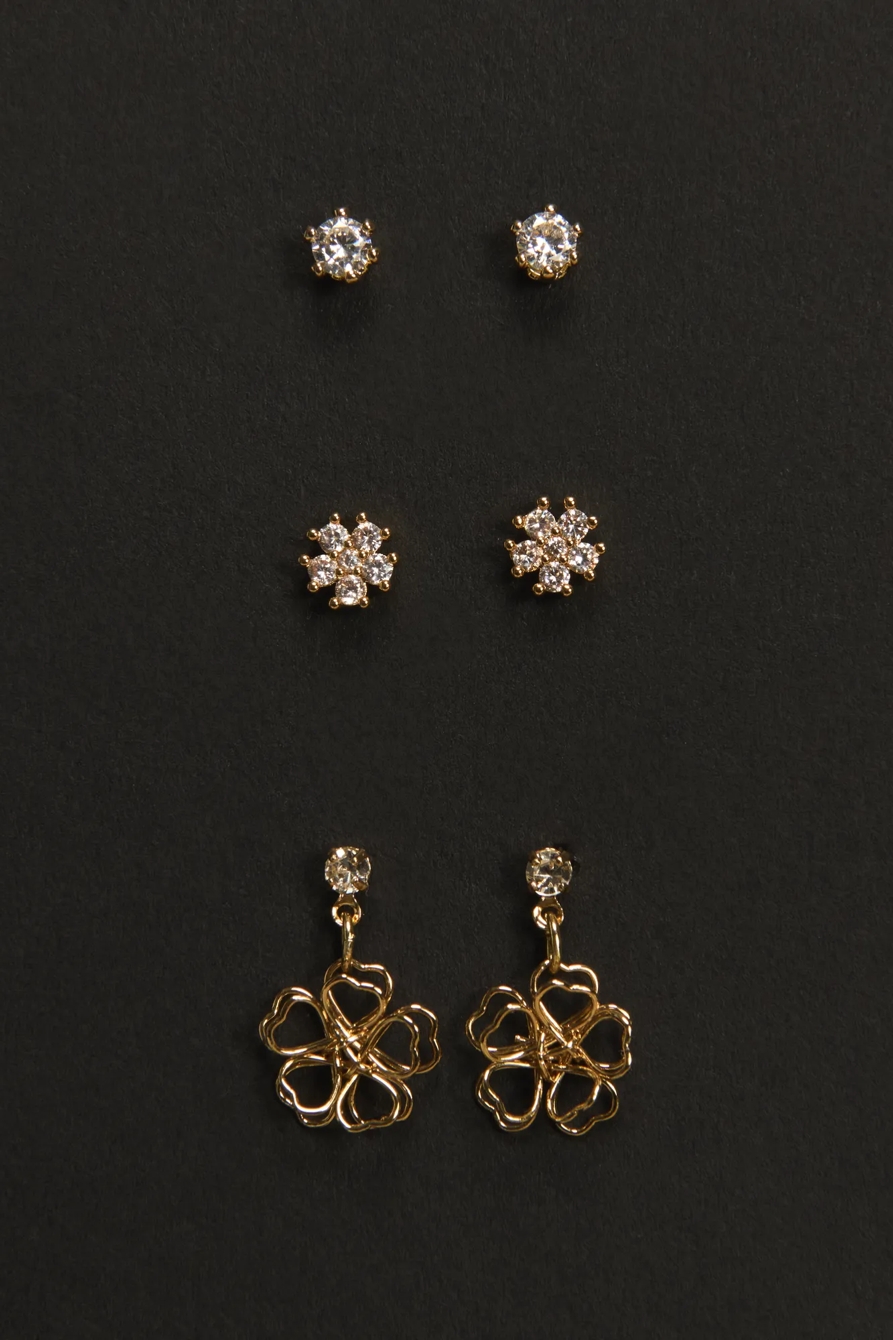 Studs and Flower Drop Earrings — GOLD — image 1