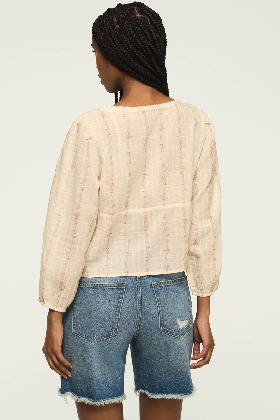 FESTIVAL CUTWORK FLYAWAY BLOUSE — CREAM FLORAL STRIPE — image 3