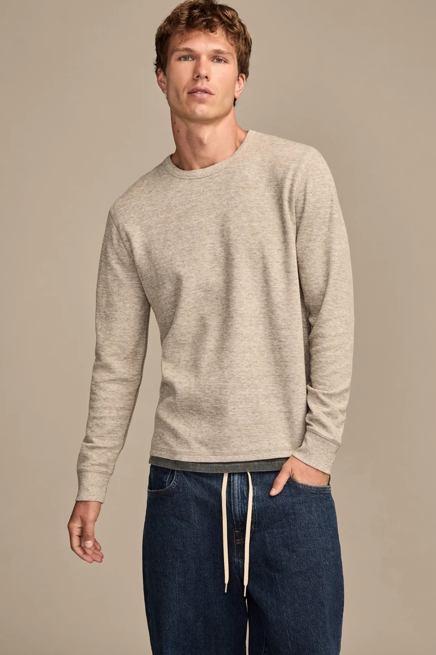 TEXTURED KNIT CREW PULLOVER — OATMEAL — image 2