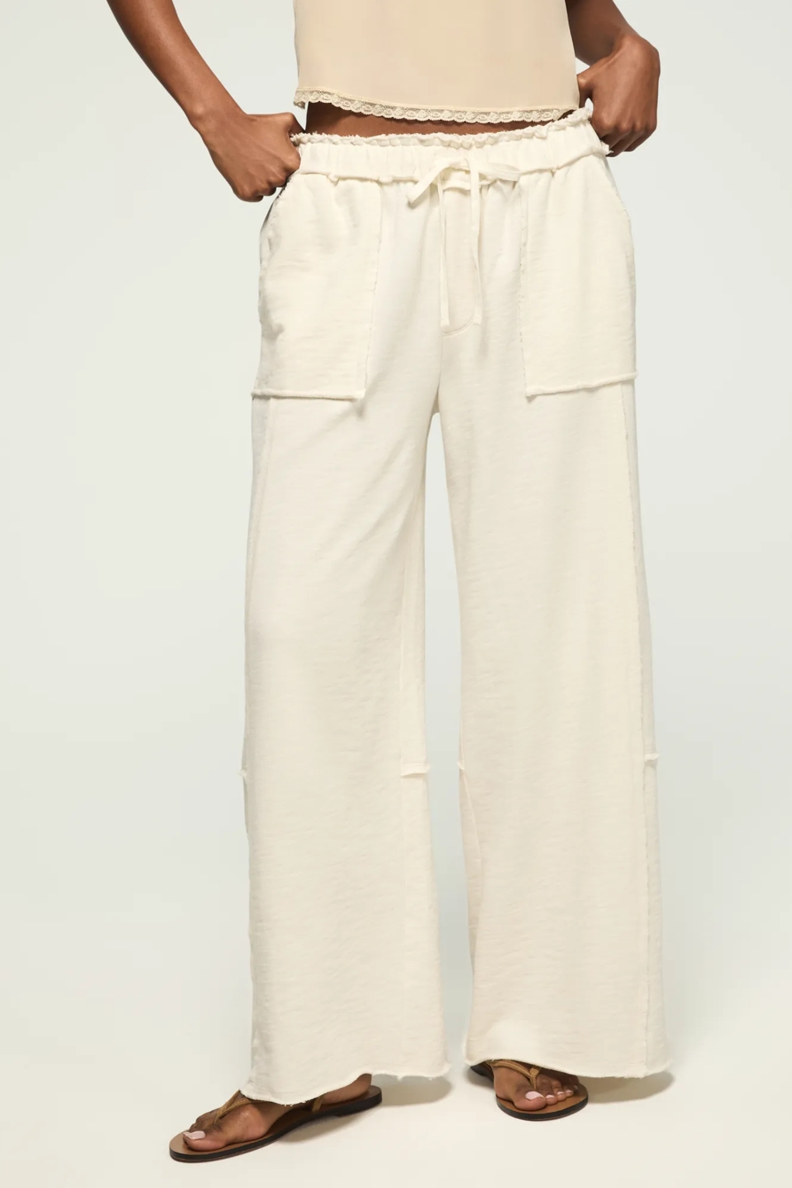 FLEECE WIDE LEG PANT — OAT MILK — image 5