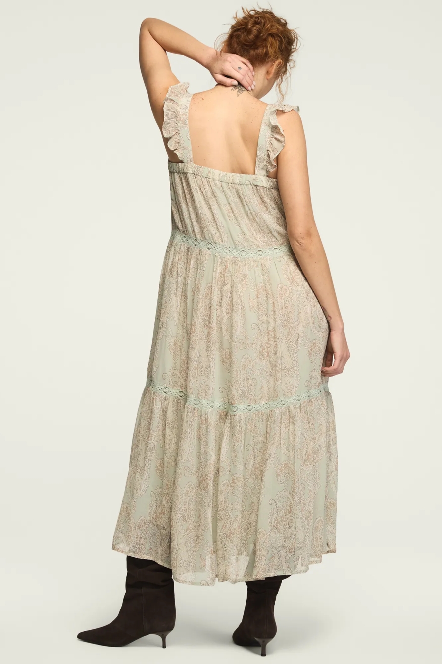 TIERED HENLEY MAXI DRESS — Blue Paisley — image 3