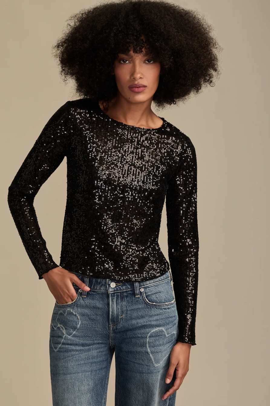 SEQUIN LONG SLEEVE TOP — #001 BLACK — image 2