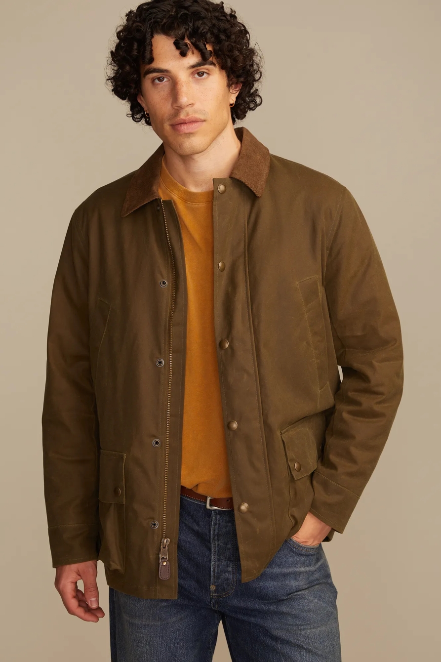 CORDUROY COLLAR WAXED BARN JACKET — DARK OLIVE — image 3