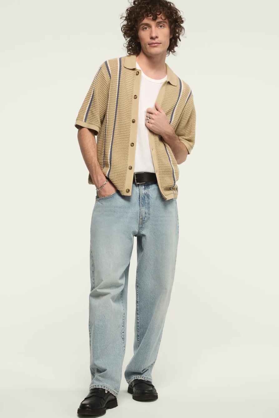 STRIPE BUTTON FRONT SWEATER — TIDAL FOAM — image 5