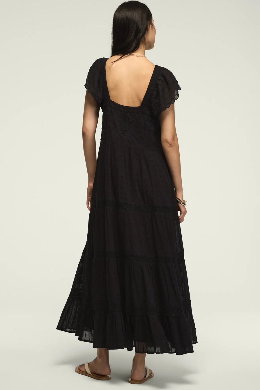 EMBROIDERED TIERED MAXI DRESS — #001 BLACK — image 3