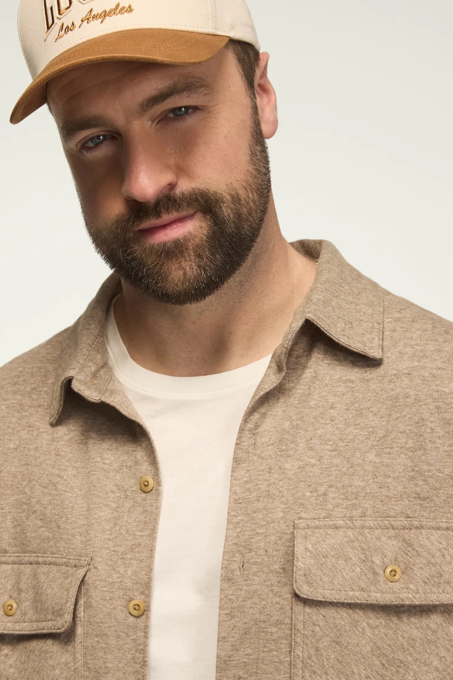 BIG AND TALL DOUBLE FACED SOFT PLAID KNIT SHIRT — TAUPE HEATHER — image 2