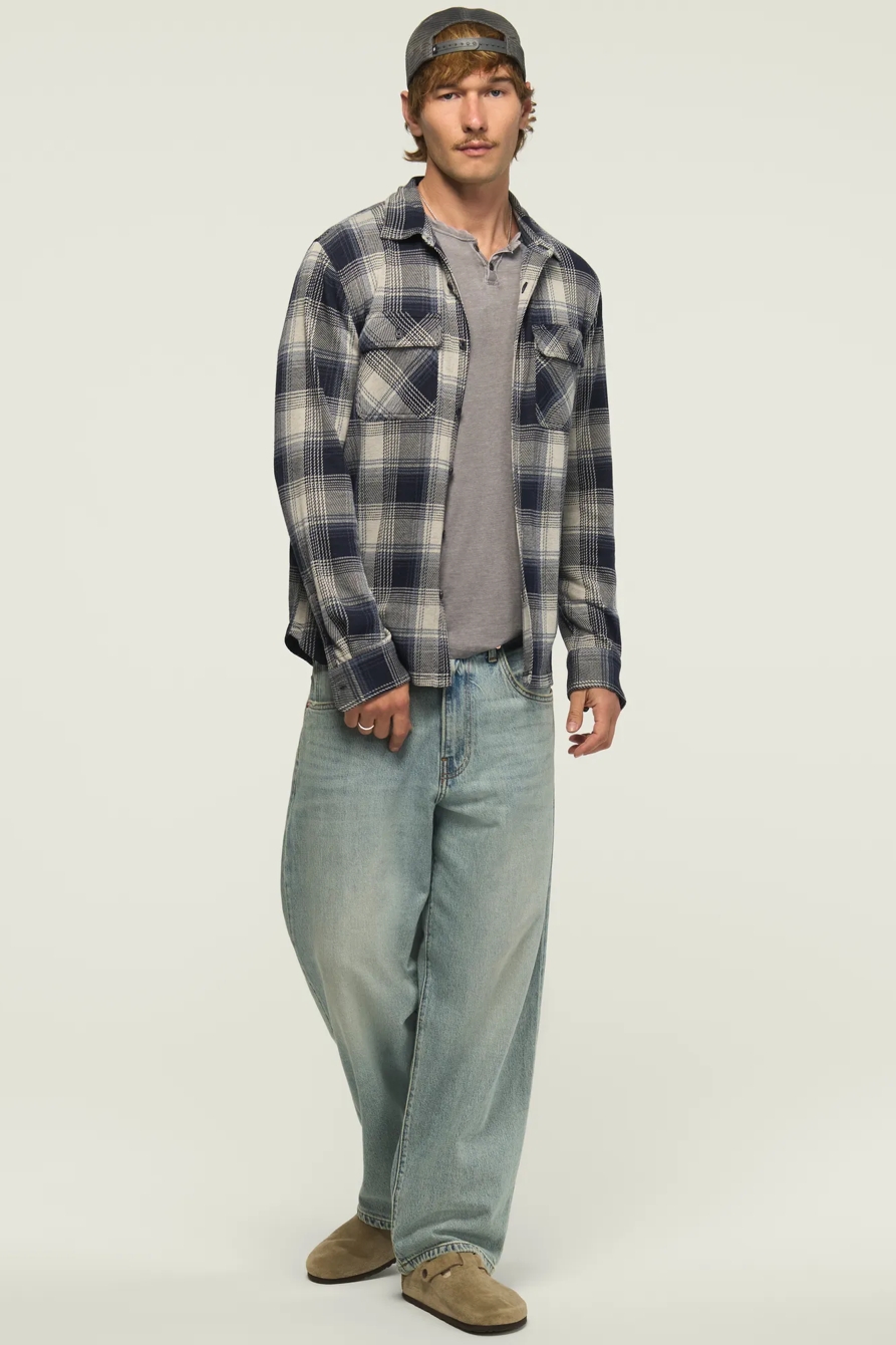PLAID BRUSHED KNIT SHIRT — NAVY MULTI — image 2