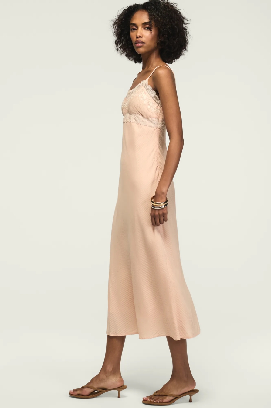 LACE TRIM MIDI DRESS — BLUSH — image 4