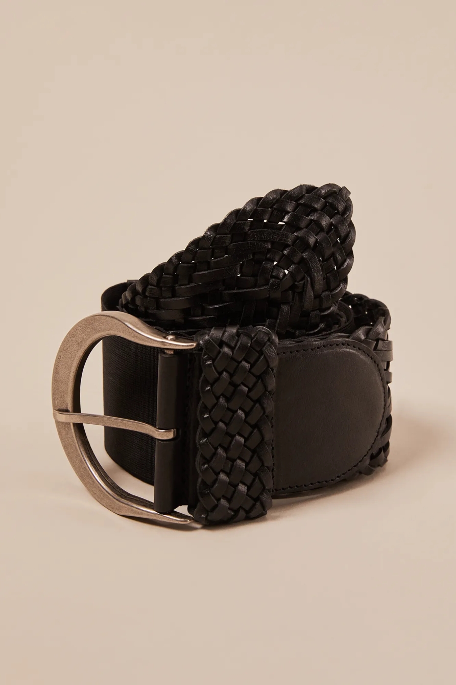 WIDE WOVEN WAIST BELT — BLACK — image 1