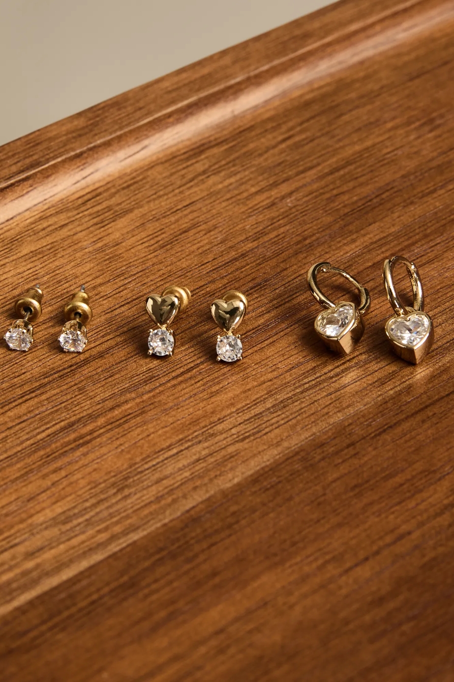 CRYSTAL HEART AND HOOP STUD EARRING SET — GOLD — image 1