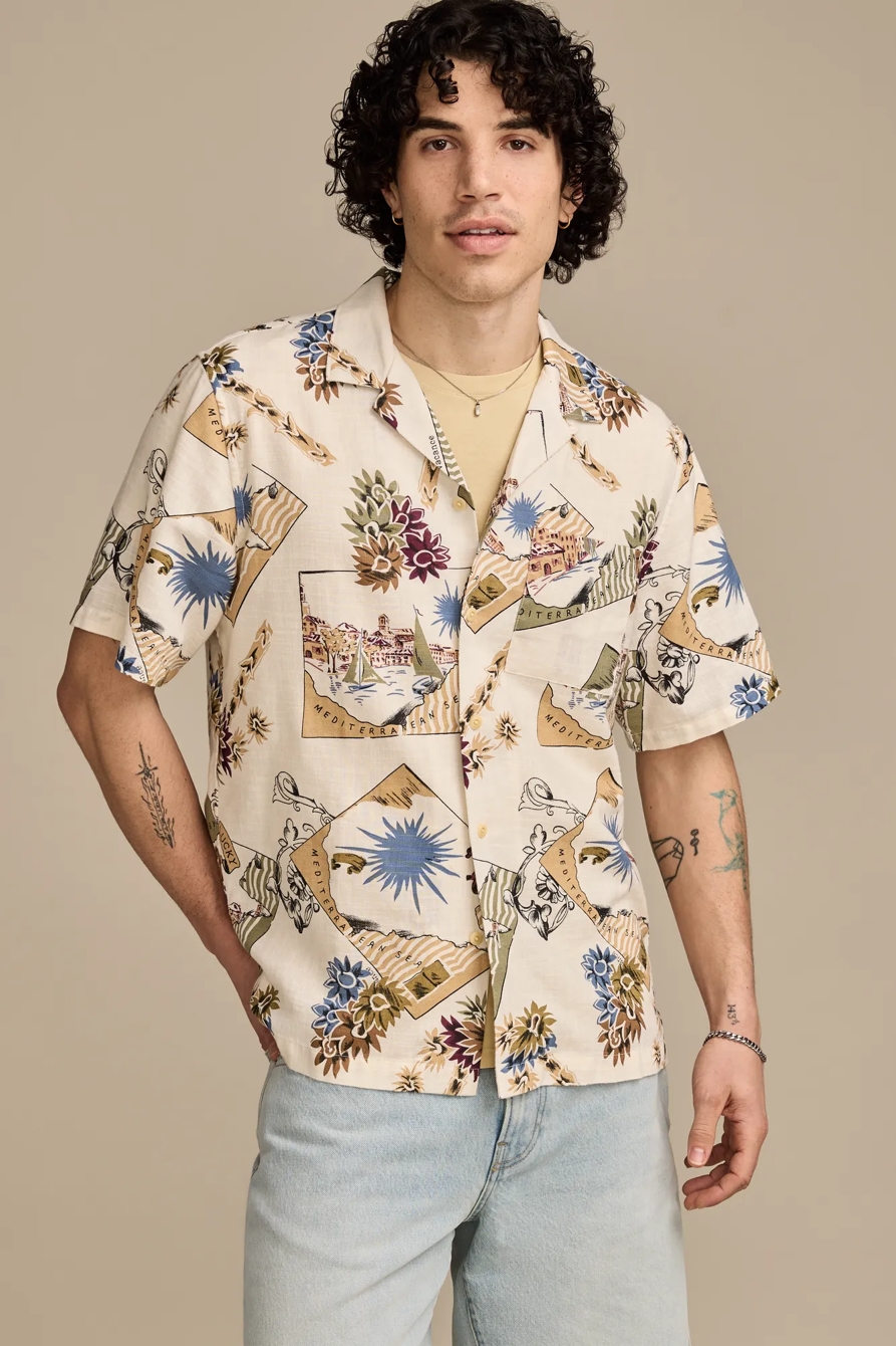 POSTCARD PRINT CAMP COLLAR SHORT SLEEVE SHIRT — CREAM MULTI — image 2