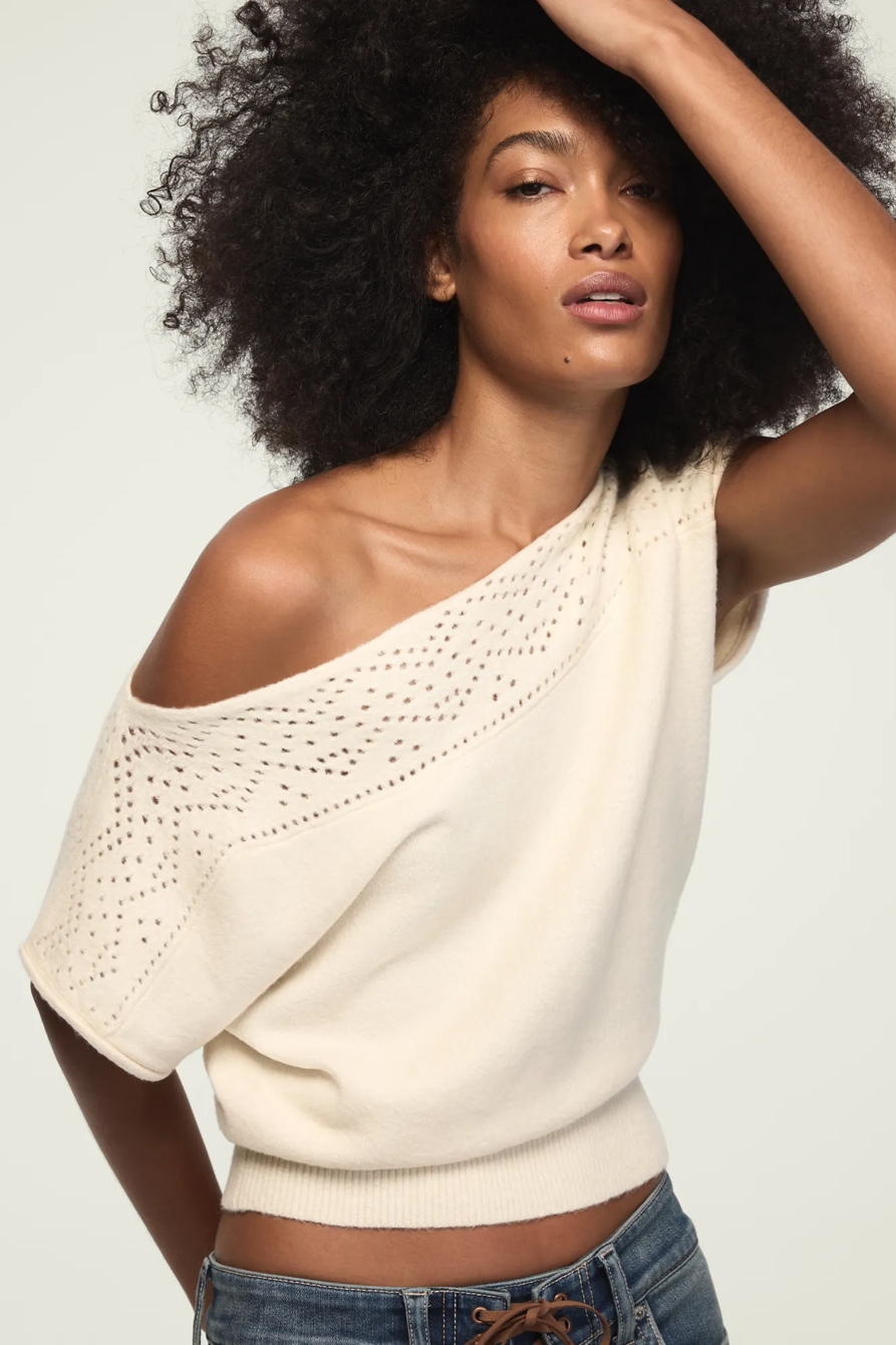 POINTELLE CLOUD SOFT SWEATER TEE — WHITECAP GRAY — image 2