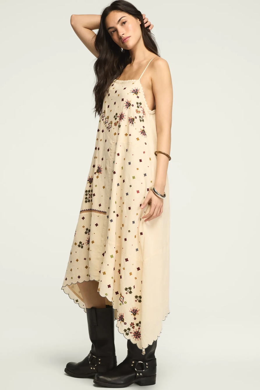 CONTRAST EMBROIDERED MIX MIDI — GARDENIA — image 4