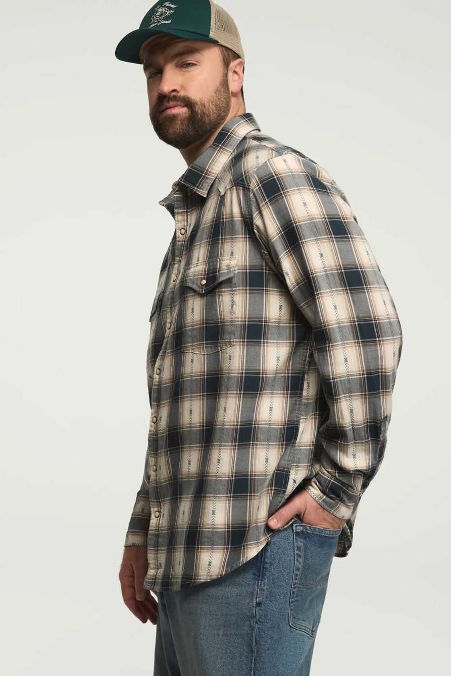 BIG AND TALL LONG SLEEVE DOBBY WESTERN — NAVY MULTI — image 4