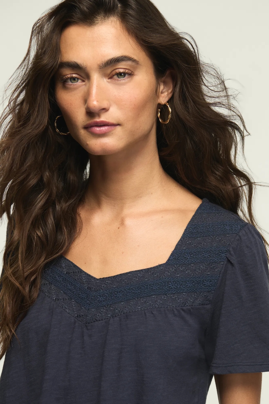 EMBROIDERED YOKE TEE — Ombre Blue — image 5