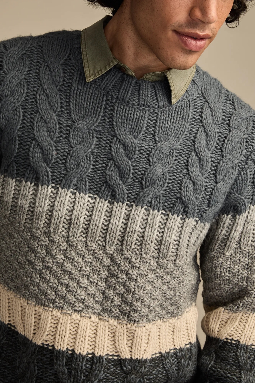 CABLE STRIPE CREW NECK — TURBULENCE — image 2