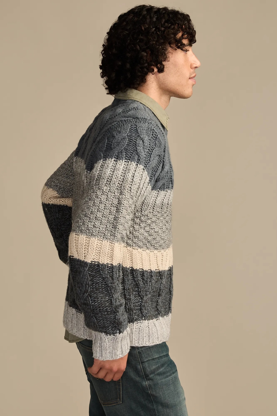 CABLE STRIPE CREW NECK — TURBULENCE — image 4