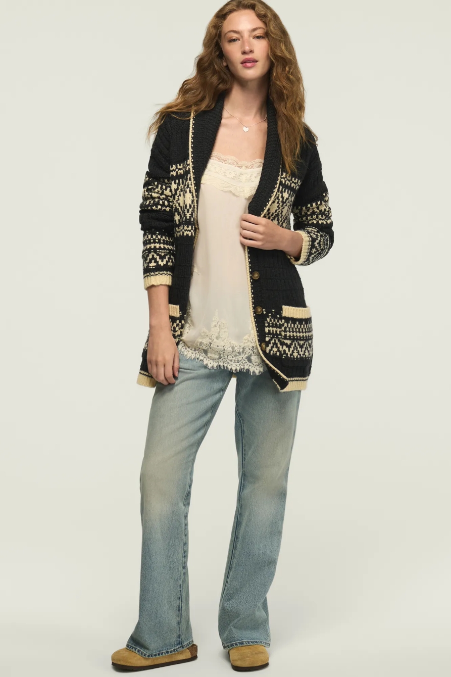 Shawl Collar Fair Isle Cardigan — BLACK BEAUTY — image 2