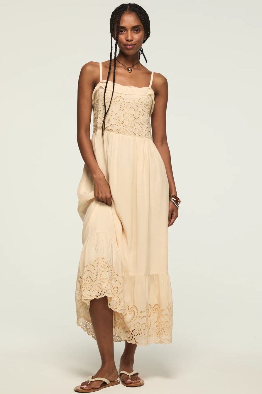 CUTWORK MIDI DRESS — BLUSH — image 1