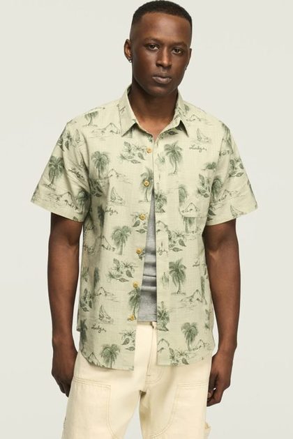 SHORT SLEEVE PRINTED SAN GABRIEL SHIRT, GREEN PRINT