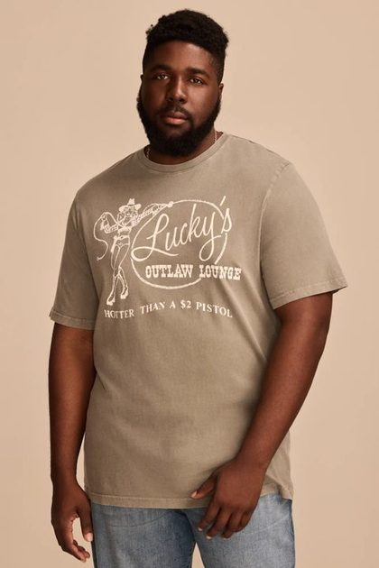 BIG & TALL LUCKY'S LOUNGE TEE, STEEL GRAY
