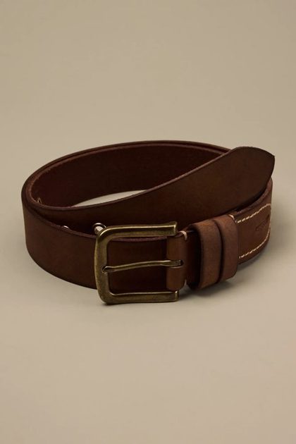 STITCHED LEATHER BELT, TAN