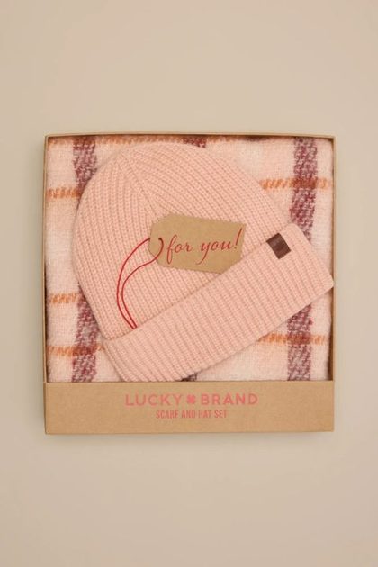 SCARF AND HAT BOX SET, LIGHT PINK