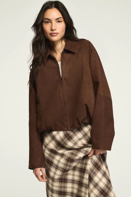SUEDE BUBBLE JACKET, BROWN STONE
