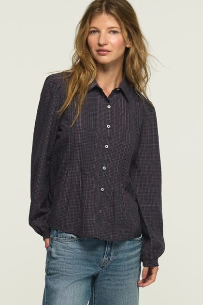 NOVELTY PINTUCK BLOUSE, BLUE GREEN PLAID