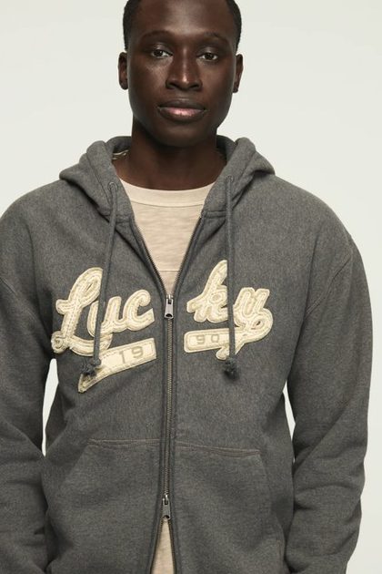 VINTAGE FULL ZIP HOODIE, CHARCOAL HEATHER GREY