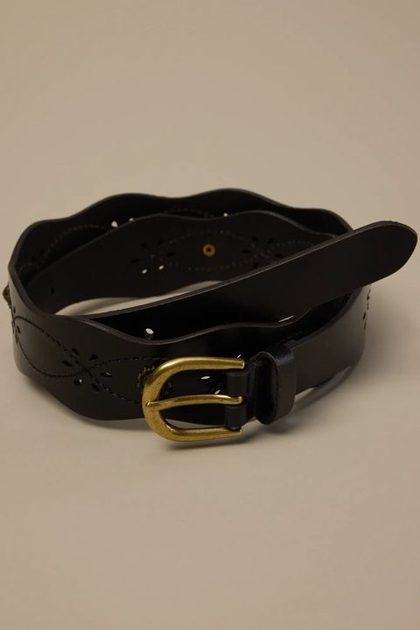SCALLOPED LEATHER BELT, BLACK