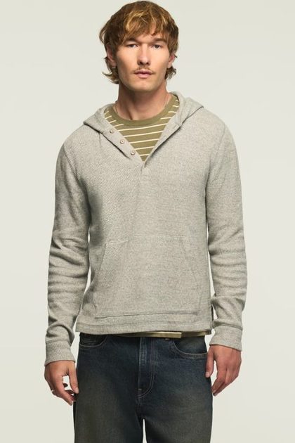BIRDSEYE THERMAL HOODLEY, HEATHER GREY